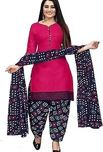 Women's Cotton Printed Unstitched Salwar Suit Material (Dark Pink)