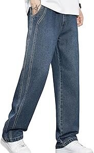Jeans for Men | Loose Fit Light Wash Denim Pants with Wide Leg Streetwear Style (U13-14)
