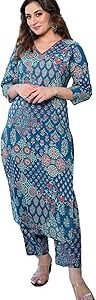 Womenâ€™s Pure Cotton Printed Kurta Set with Pants | Ethnic Indian Wear | 3/4 Sleeves | Summer Outfit