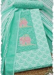 Womens Turquoise Blue Cotton Ethnic Motifs Unstitch Dress Material