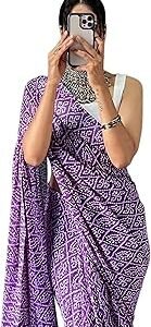 Women's Printed Georgette Ready To Wear One Minute Saree With Unstitched Blouse Piece (RTW Paan)