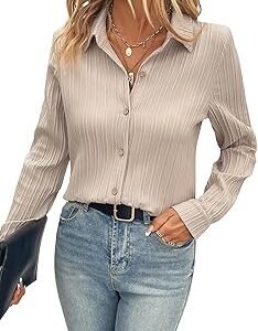 Women's Polyester Slim Fit Solid Button Front Texture Long Sleeve Shirt (Wshirts 144)