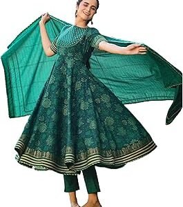 Women's Rayon Blend Printed Anarkali Kurta with Pant & Dupatta