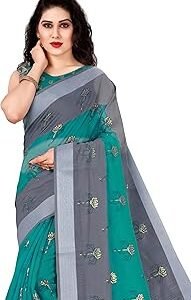 Women's Woven Cotton Blend Saree With Blouse Piece