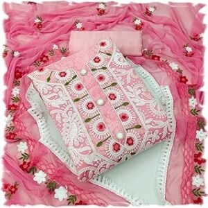 Women's Cotton Embroidery Work Unstitched Salwar Suit Dress Material With Embroidery Work Dupatta (Free Size_Multi Color)