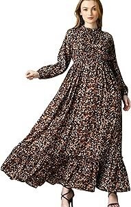 | Floral Printed Maxi Dresses for Women | Long Sleeve Beautiful Floral Patterns | Stylish and Elegant Dress | Tie Neck