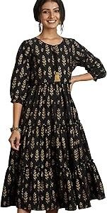 Women's Cotton Printed Tiered Dress | Available in Plus Size