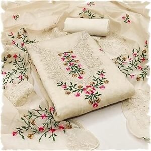 Women's Heavy Cotton Thread & Sequence Embroidery Work Unstitched Salwar Suit Dress Material With Chanderi Sequence Work Dupatta (Free Size)