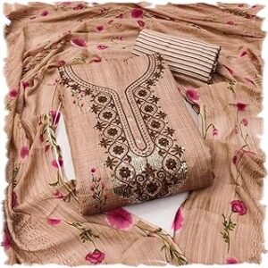 Women's Heavy Cotton Print With Work Unstitched Salwar Suit Dress Material With Cotton Print Dupatta (Free Size_Multi Color)