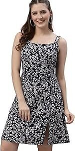 Dress for Women Stylish| Summer Vacation Style |Floral Print Spaghetti Strap |Mini DressFor Women's & Girl's |Lightweight Flared Dress for Casual & Holiday Wear