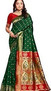 Women's Pure Kanjivaram Silk Saree Paithani Soft Wedding Sarees With Blouse Piece (Chand paithani)