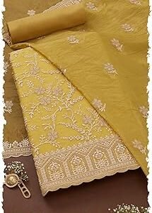 Womens Crushed Silk Embroidered Unstitch Dress Material With Sequins