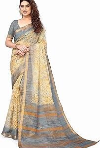 Women's Kota Doria, Polyester Floral Printed Saree with Blouse Piece