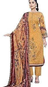 Women's Unstitched Salwar Suit Dress Material - Cotton Digital Printed Organza Embroidered Kameez II Unstitch Bottoms II Cotton Dupatta