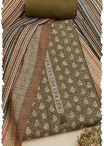 Womens Tussar Abstract Print Unstitch Dress Material With Faux Mirror