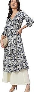 Women's Pure Cotton Floral Printed Flared Kurta