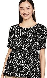Women's Solid Rayon Round Neck Half Sleeve Regular Fit Peplum Top