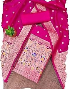 Women's Banarasi Patola Silk Unstitched Salwar Suit Dress Material With Dupatta