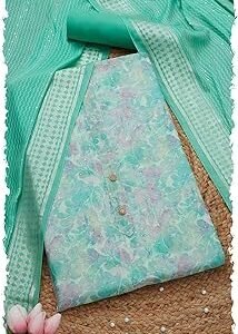 Womens Chanderi Floral Print Unstitch Dress Material With Sequins