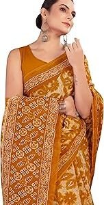 Women's Floral Batik Printed Pure Cotton Mulmul Saree Without Blouse Piece(11588_Parent)