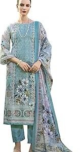 Women's Unstitched Salwar Suit Dress Material - Jam Cotton Digital Printed Heavy Embroidered Boring Work Kameez II Unstitch Bottoms II Cotton Dupatta