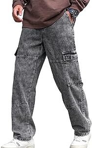 Jeans for Men | Denim Cargo Pants with Baggy Fit Utility Pockets & Streetwear Stitch Design (Cargo-U01-U02)