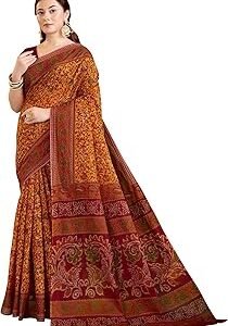 Women's Floral Batik Printed Pure Soft Cotton Mulmul Saree Without Blouse Piece(2585_Parent)