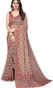Women's Stylish Cotton Blend Ajrak Digital Printed Saree with Blouse Piece