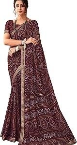 Fashion Women's Chiffon Fancy Bandhani Printed Saree With Blouse Piece, Saree for Women, Sarees for Wedding (25802, Unstitched Blouse Piece)
