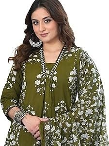 Women's Pure Cotton Block Printed Ethnic Wear Kurta Set with Palazzo Pants & Dupatta