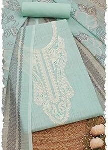 Womens Linen Foil Print Unstitch Dress Material With Thread Work