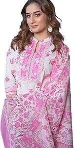 Womenâ€™s 100% Cotton Jaipuri Printed Straight Kurta Set with Pant & Dupatta Ethnic Suit