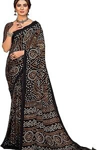 Fashion Women's Chiffon Fancy Bandhej Printed Saree With Blouse Piece, Saree for Women, Sarees for Wedding (26503_AA, Unstitched Blouse Piece, Multi Color)