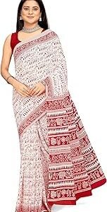 Women's Warli Printed Pure Cotton Mulmul Saree Without Blouse Piece(2536_Parent)