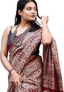 Women's Silk Cotton Kalamkari Print Saree With Blouse Piece