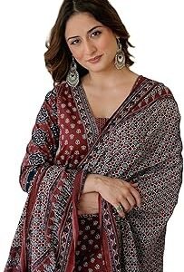 Womenâ€™s 100% Pure Cotton Printed Ethnic Suit | A-Line Kurta Set with Pant & Dupatta