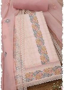 Womens Crinkle Chiffon Embroidered Unstitch Dress Material With Thread Work