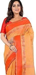 Women's Pure Cotton Kantha Stitch Handloom Tant Saree Without Blouse Piece