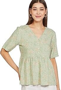 Women's Textured Rayon V-Neck Half Sleeve Regular Fit Peplum Top