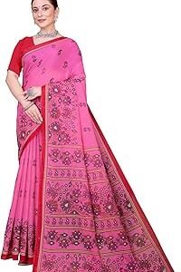 Women's Floral Printed Pure Soft Cotton Moonga Saree Without Blouse Piece(12036_Parent)