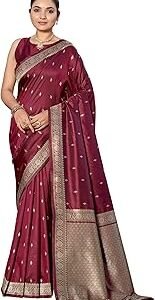 Women's Trendy Banarasi Woven Saree with Heavy Jacquard Work, Elegant Design, Silk Saree with Maching Lace Border Unstitched Blouse Piece for Weddings & Festive Occasions