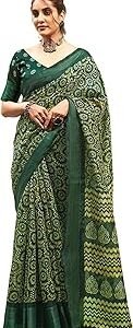 Women's Tassel & Printed Cotton Saree with Blouse