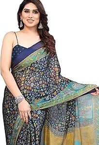 Women's Stylish Chiffon Kalamkari Printed Saree with Blouse Piece