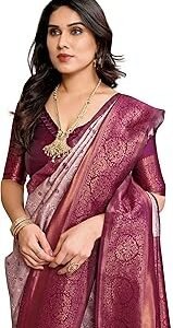 Women's Kanjivaram Soft Silk Banarasi Sarees With Blouse Piece For Women