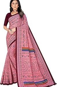 Women's Warli Printed Pure Cotton Mulmul Saree Without Blouse Piece(2509_Parent)