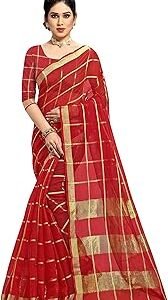 Women's Kota Doria Pure Cotton Saree With Unstiched Blouse Piece
