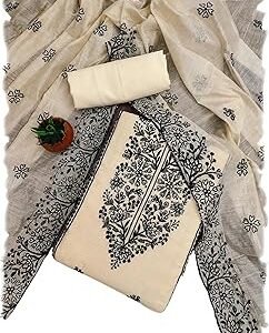 Cotton Women's Chanderi Embroidery Work Unstitched Salwar Suit Dress Material With Chanderi Embroidered Dupatta