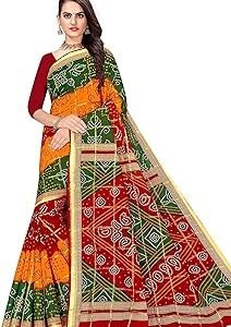 Women's Pure Cotton Bandhani Saree Without Blouse Piece