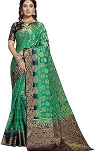 Women's Kanchipuram Silk Sarees Kanjivaram Soft Cotton Banarasi Sari 2024 With Blouse Piece (L312 paithani)