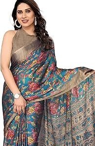 Women's Stylish Chiffon Floral Printed Saree with Blouse Piece